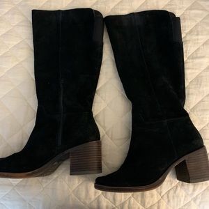 Lucky Brand Black Suede Size 10 Wide Calf Boots.